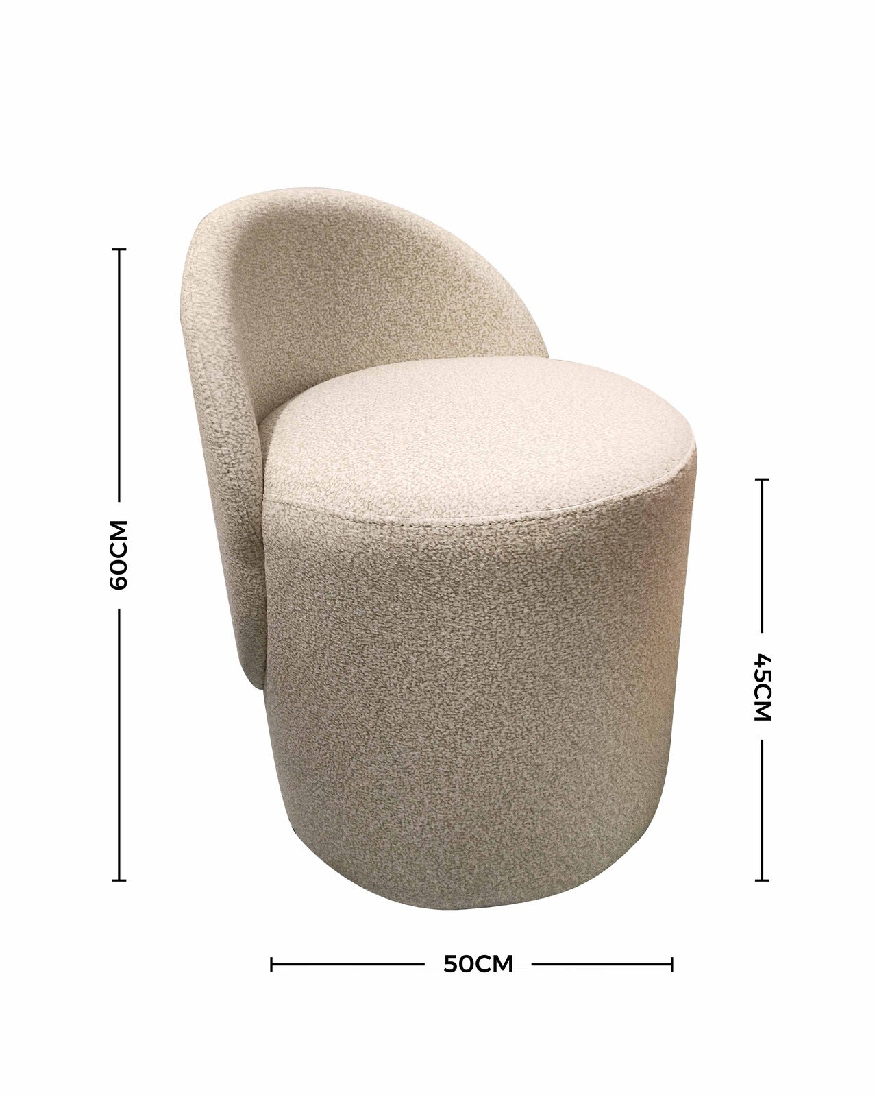 Modern Round Beige Pouf with Backrest